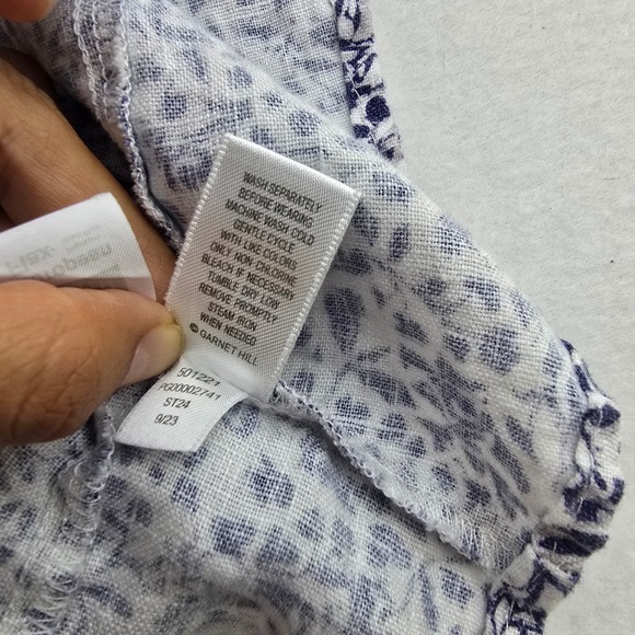 Garnet Hill European Flax Linen Floral Print Button Front Shirt Dress Size L - Picture 7 of 10